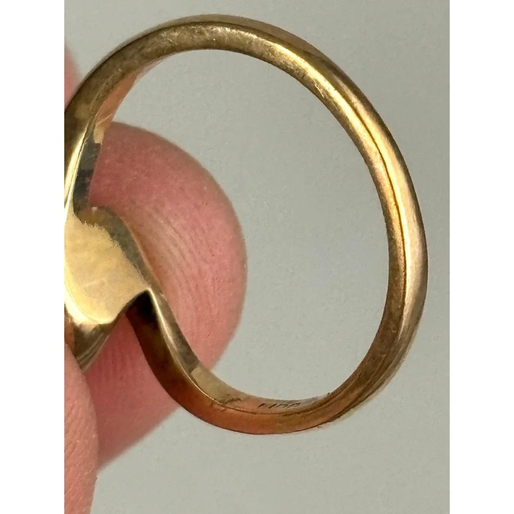 Vintage 10K Gold Pearl Ring Minimalist Modernist‎ Bypass Size 6